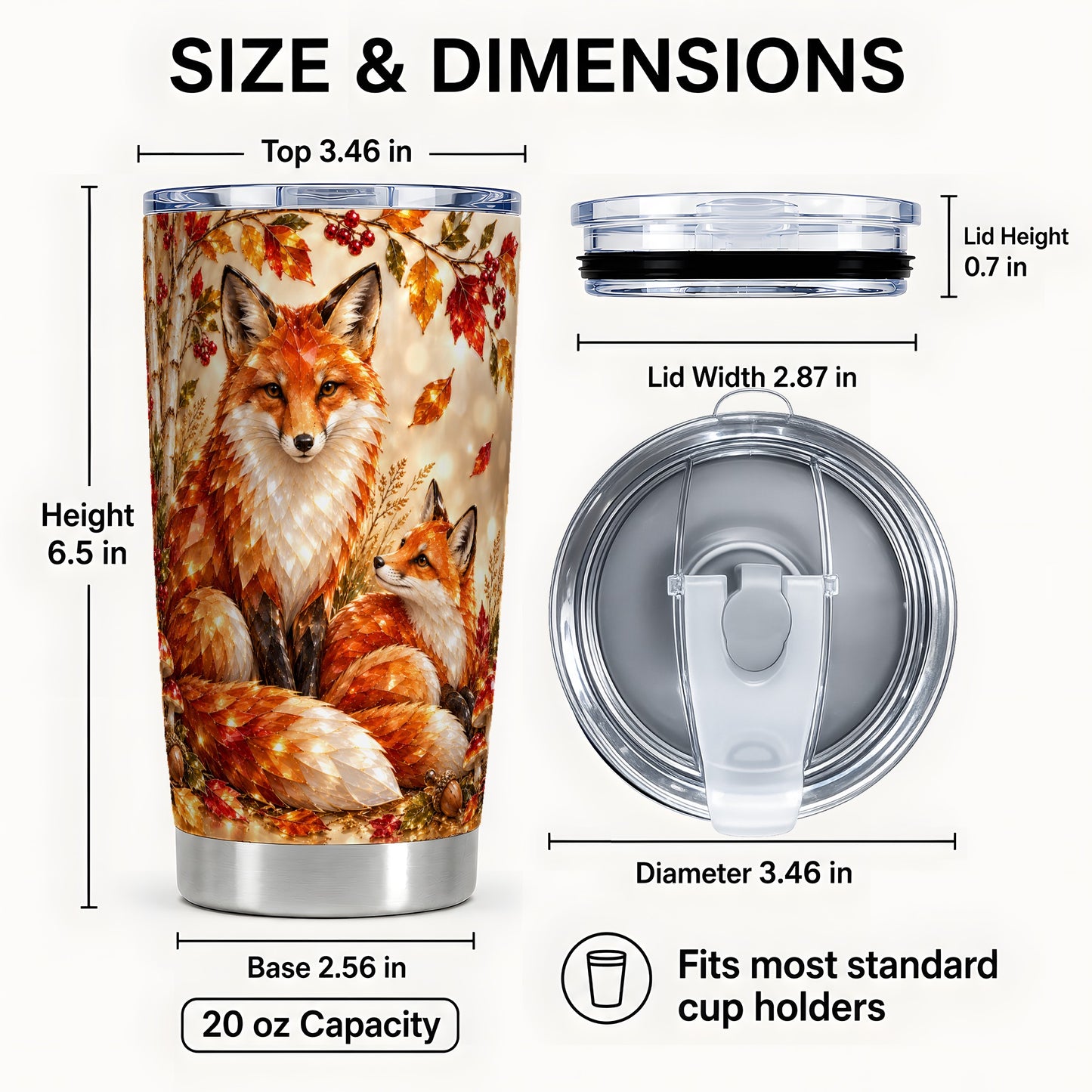 #pl[20oz|Steel] Faceted Fox Tumbler 20oz, Autumn Tumbler, Stainless Steel Travel Cup
