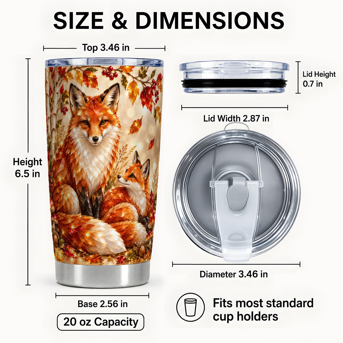 #pl[20oz|Steel] Faceted Fox Tumbler 20oz, Autumn Tumbler, Stainless Steel Travel Cup