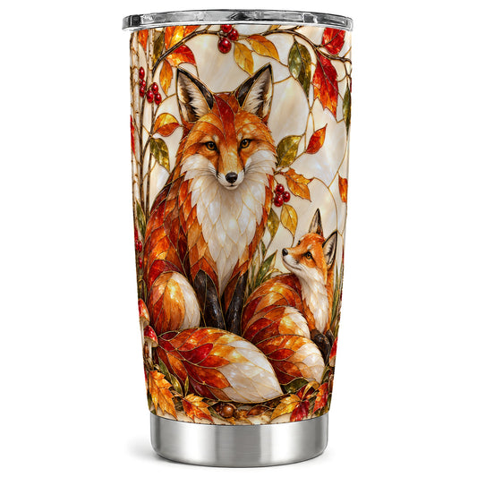 Stained Glass Fox Tumbler 20oz, Autumn Tumbler, Stainless Steel Travel Cup