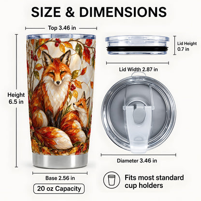 #pl[20oz|Steel] Stained Glass Fox Tumbler 20oz, Autumn Tumbler, Stainless Steel Travel Cup
