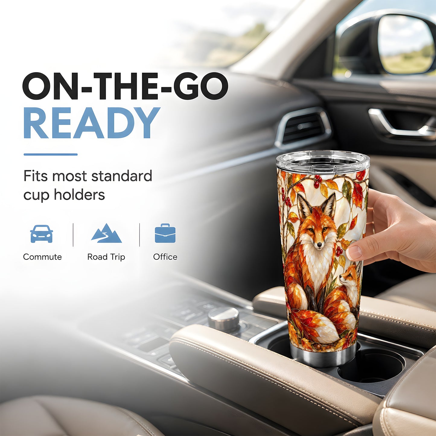 #pl[20oz|Steel] Stained Glass Fox Tumbler 20oz, Autumn Tumbler, Stainless Steel Travel Cup