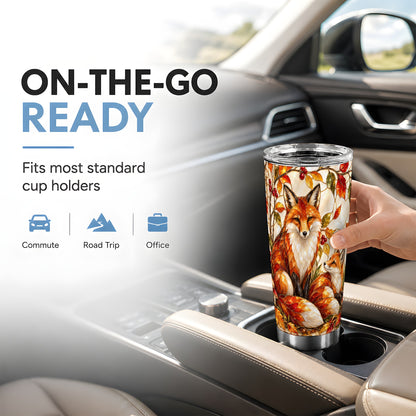 #pl[20oz|Steel] Stained Glass Fox Tumbler 20oz, Autumn Tumbler, Stainless Steel Travel Cup