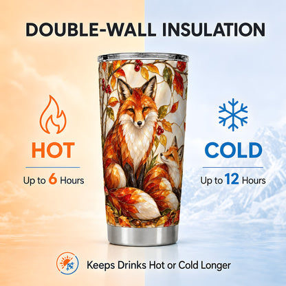 #pl[20oz|Steel] Stained Glass Fox Tumbler 20oz, Autumn Tumbler, Stainless Steel Travel Cup