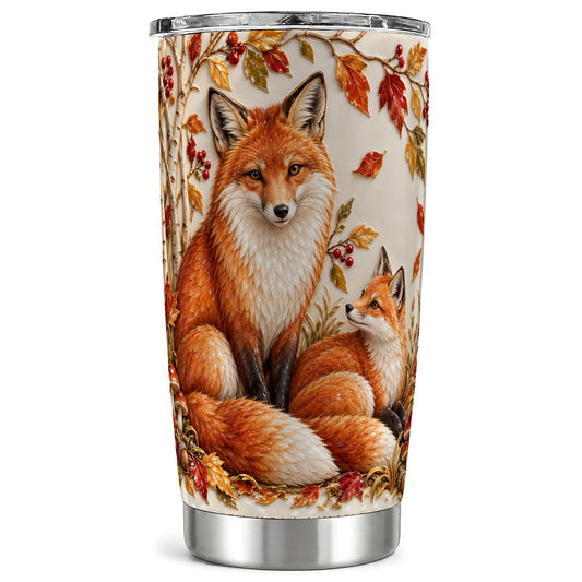 Autumn Fox Tumbler 20oz, Botanical Tumbler, Stainless Steel Travel Cup