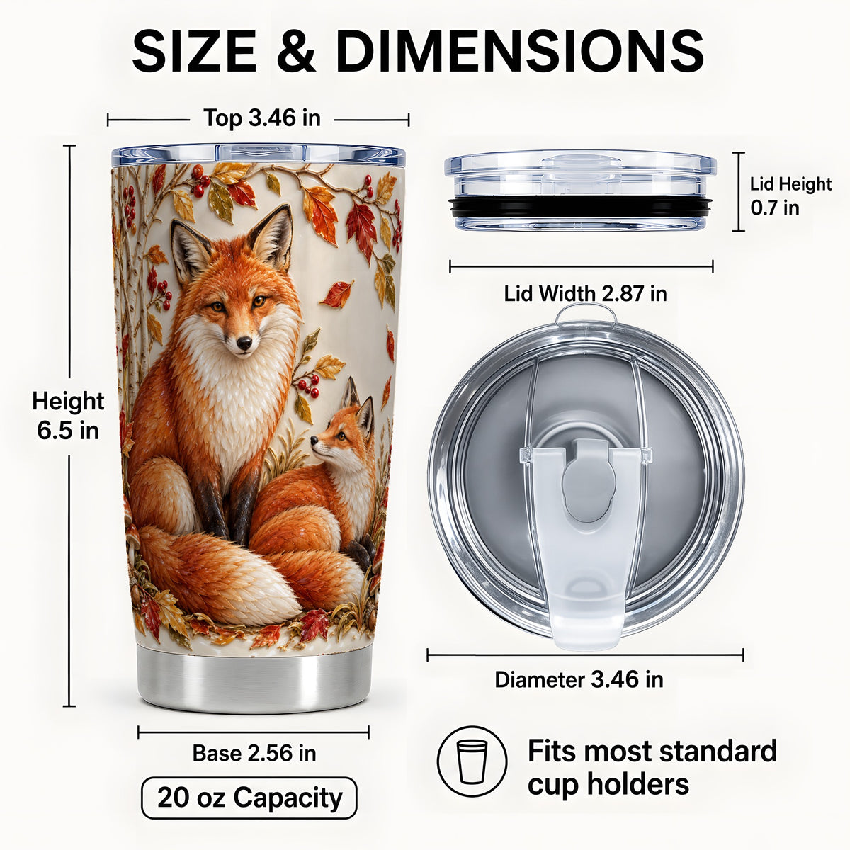 #pl[20oz|Steel] Autumn Fox Tumbler 20oz, Botanical Tumbler, Stainless Steel Travel Cup