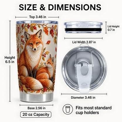 #pl[20oz|Steel] Autumn Fox Tumbler 20oz, Botanical Tumbler, Stainless Steel Travel Cup
