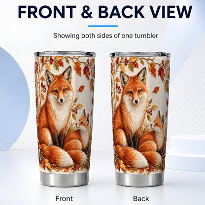 #pl[20oz|Steel] Autumn Fox Tumbler 20oz, Botanical Tumbler, Stainless Steel Travel Cup
