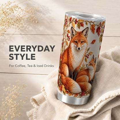#pl[20oz|Steel] Autumn Fox Tumbler 20oz, Botanical Tumbler, Stainless Steel Travel Cup