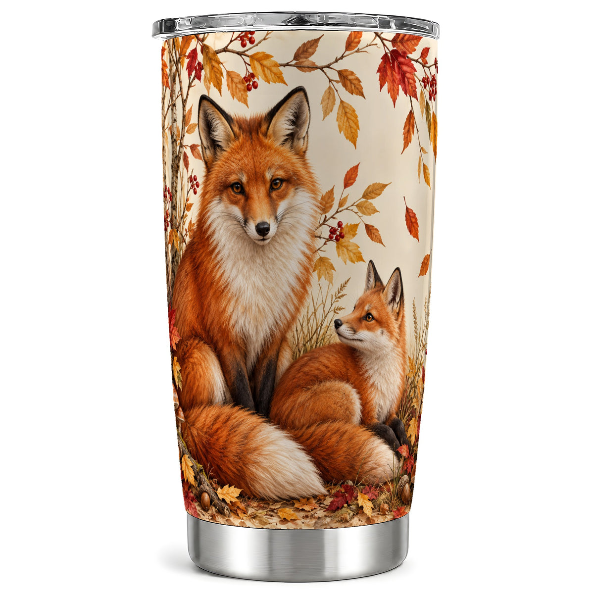 Autumn Fox Tumbler 20oz, Woodland Tumbler, Stainless Steel Travel Cup