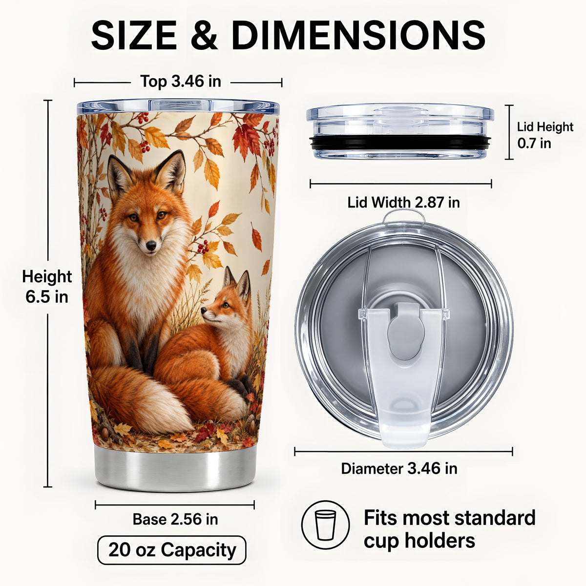 #pl[20oz|Steel] Autumn Fox Tumbler 20oz, Woodland Tumbler, Stainless Steel Travel Cup