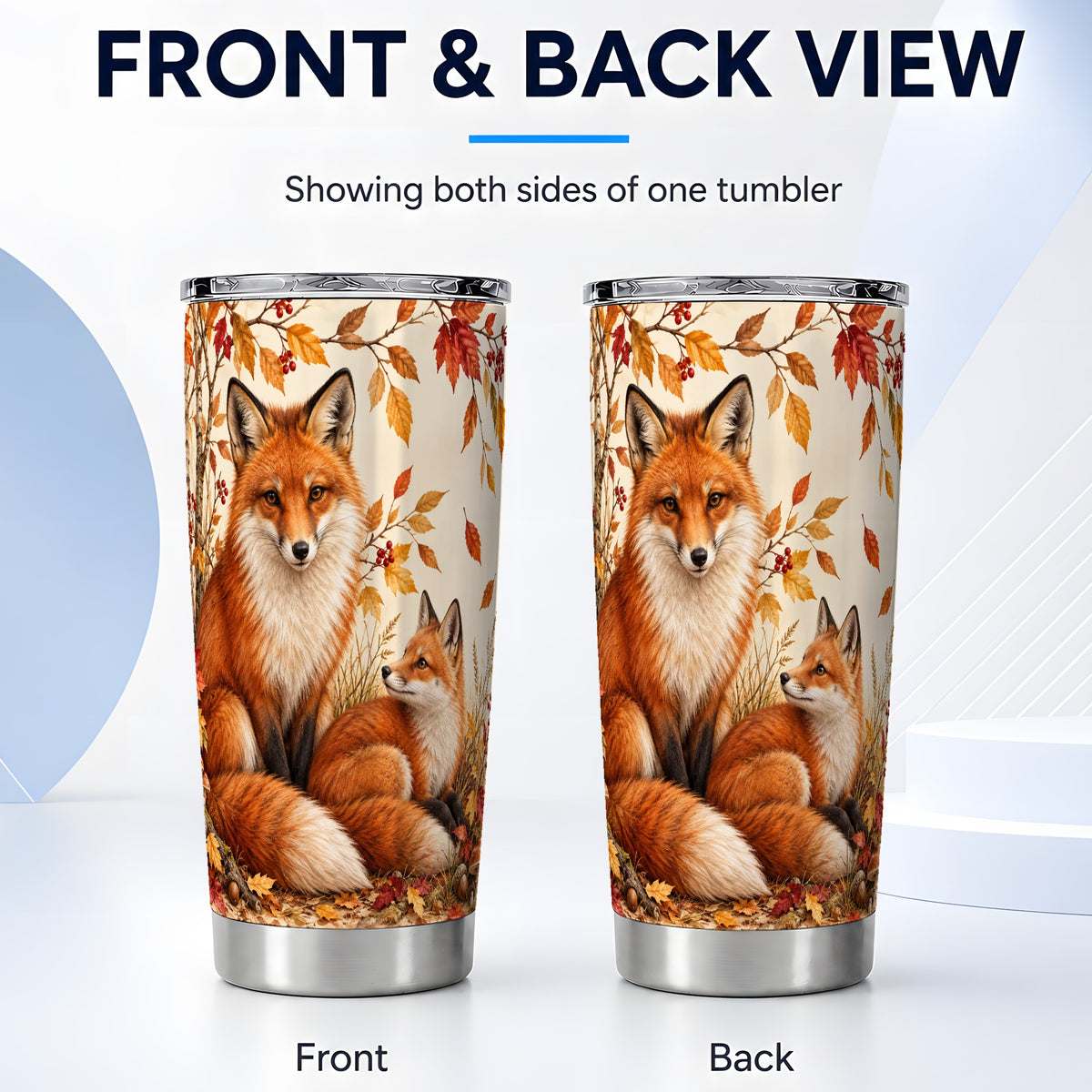 #pl[20oz|Steel] Autumn Fox Tumbler 20oz, Woodland Tumbler, Stainless Steel Travel Cup
