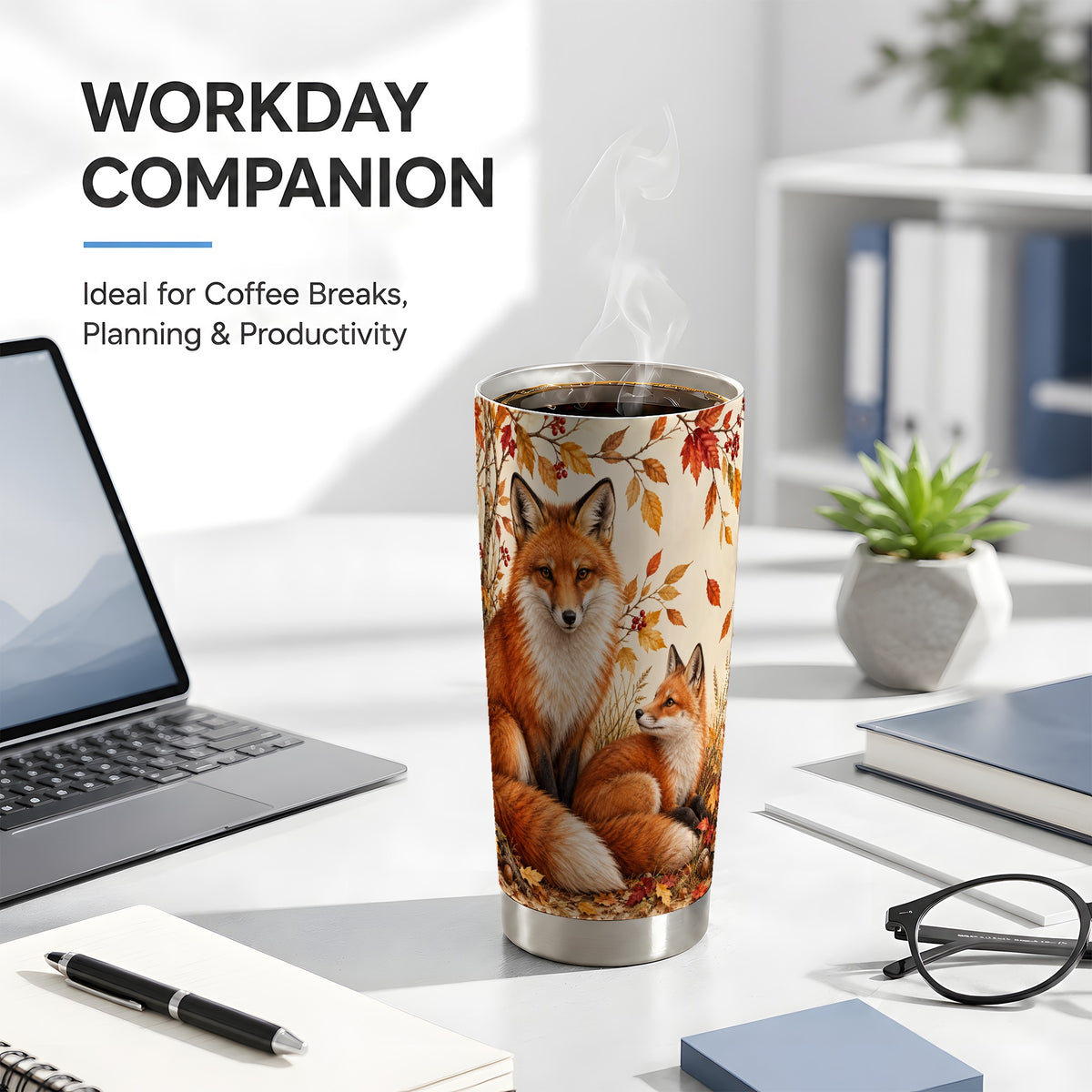 #pl[20oz|Steel] Autumn Fox Tumbler 20oz, Woodland Tumbler, Stainless Steel Travel Cup