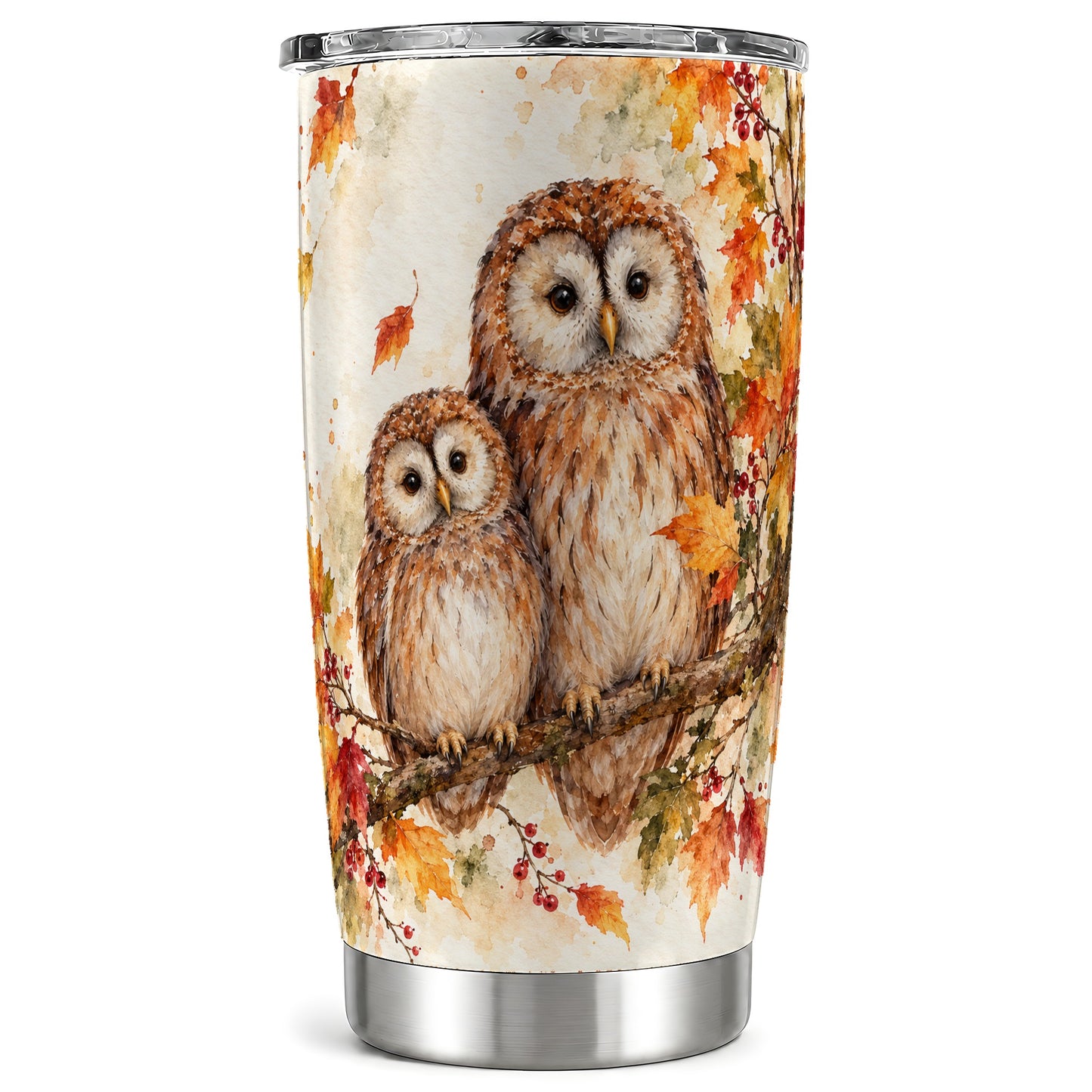 Watercolor Owl Tumbler 20oz, Owl Tumbler, Stainless Steel Travel Cup