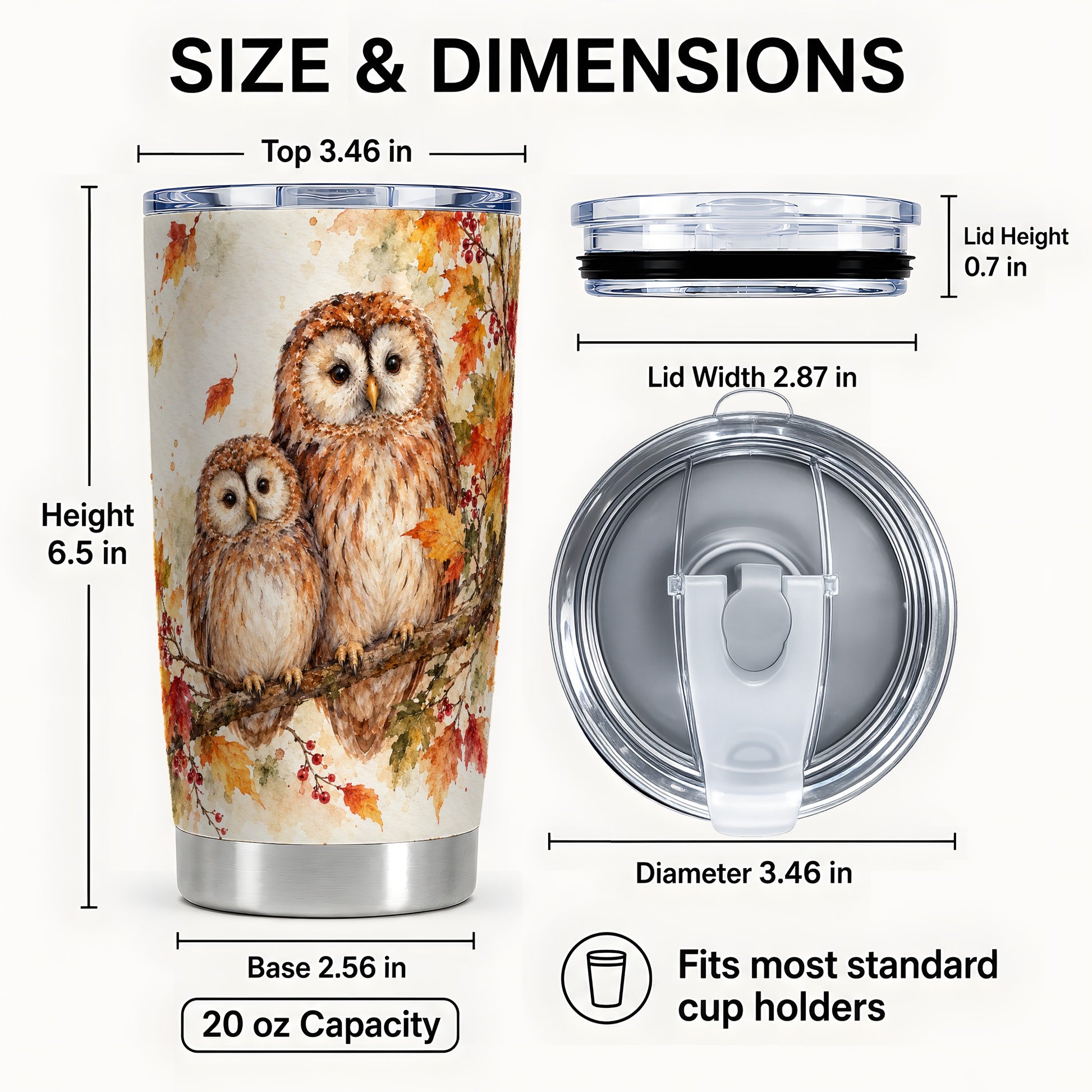 #pl[20oz|Steel] Watercolor Owl Tumbler 20oz, Owl Tumbler, Stainless Steel Travel Cup