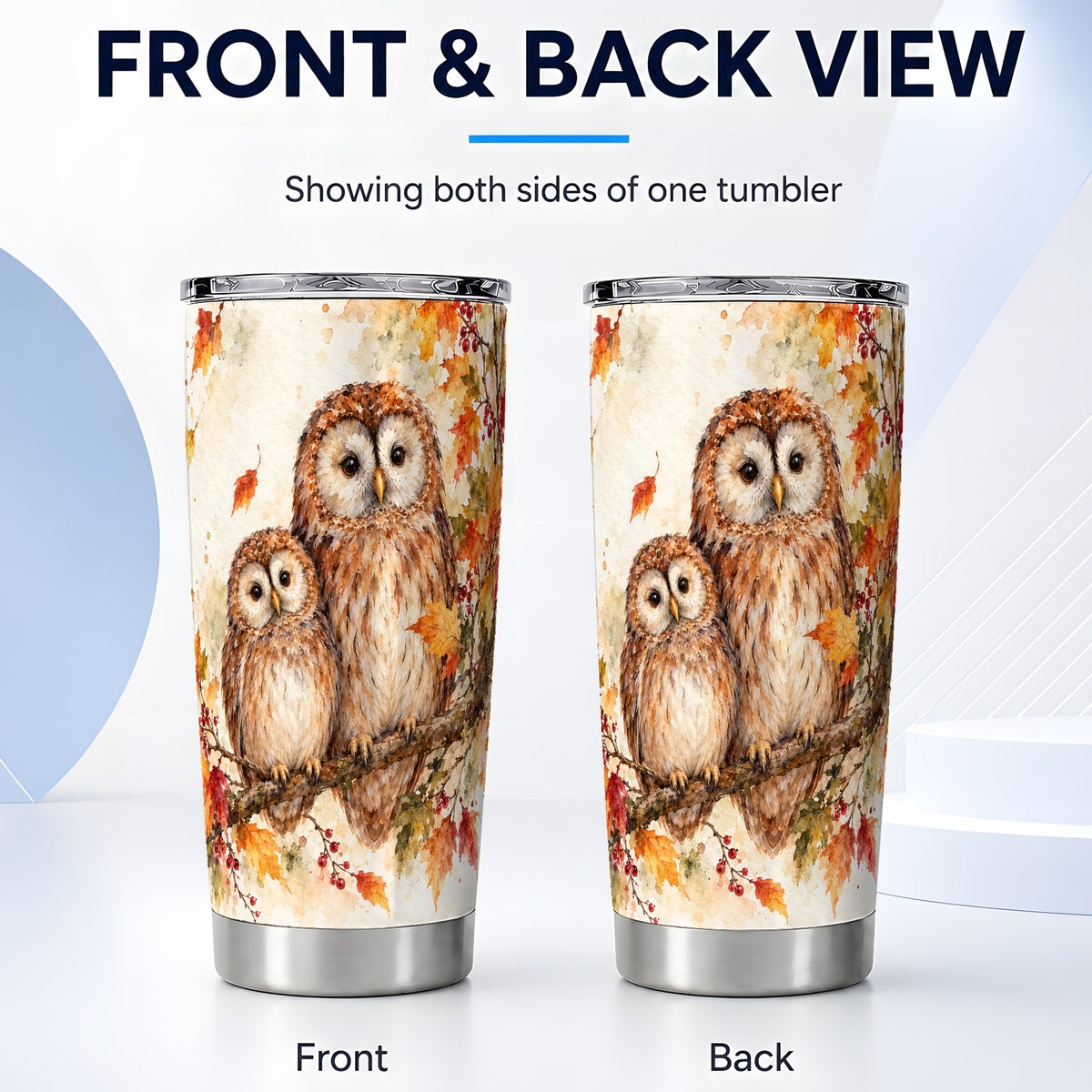 #pl[20oz|Steel] Watercolor Owl Tumbler 20oz, Owl Tumbler, Stainless Steel Travel Cup