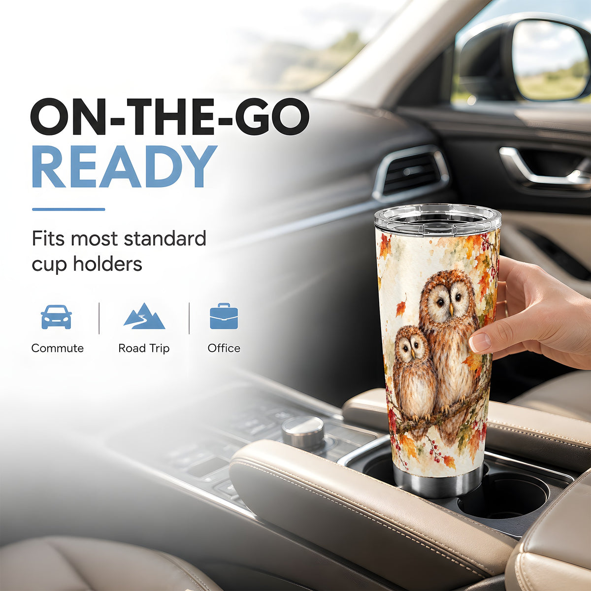 #pl[20oz|Steel] Watercolor Owl Tumbler 20oz, Owl Tumbler, Stainless Steel Travel Cup