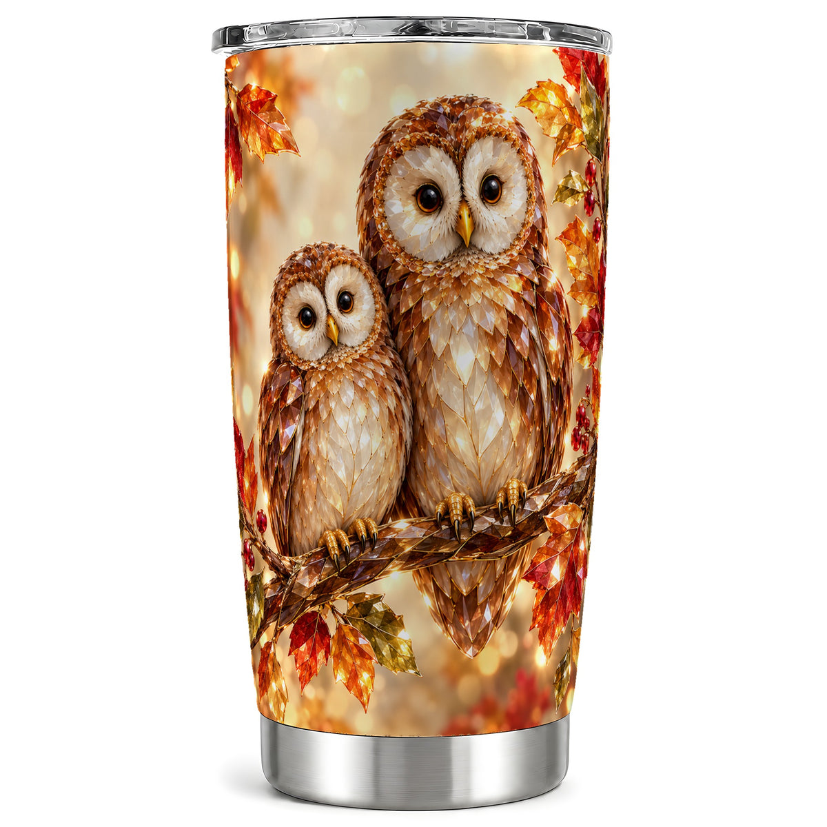Faceted Owl Pair Tumbler 20oz, Owl Tumbler, Stainless Steel Travel Cup