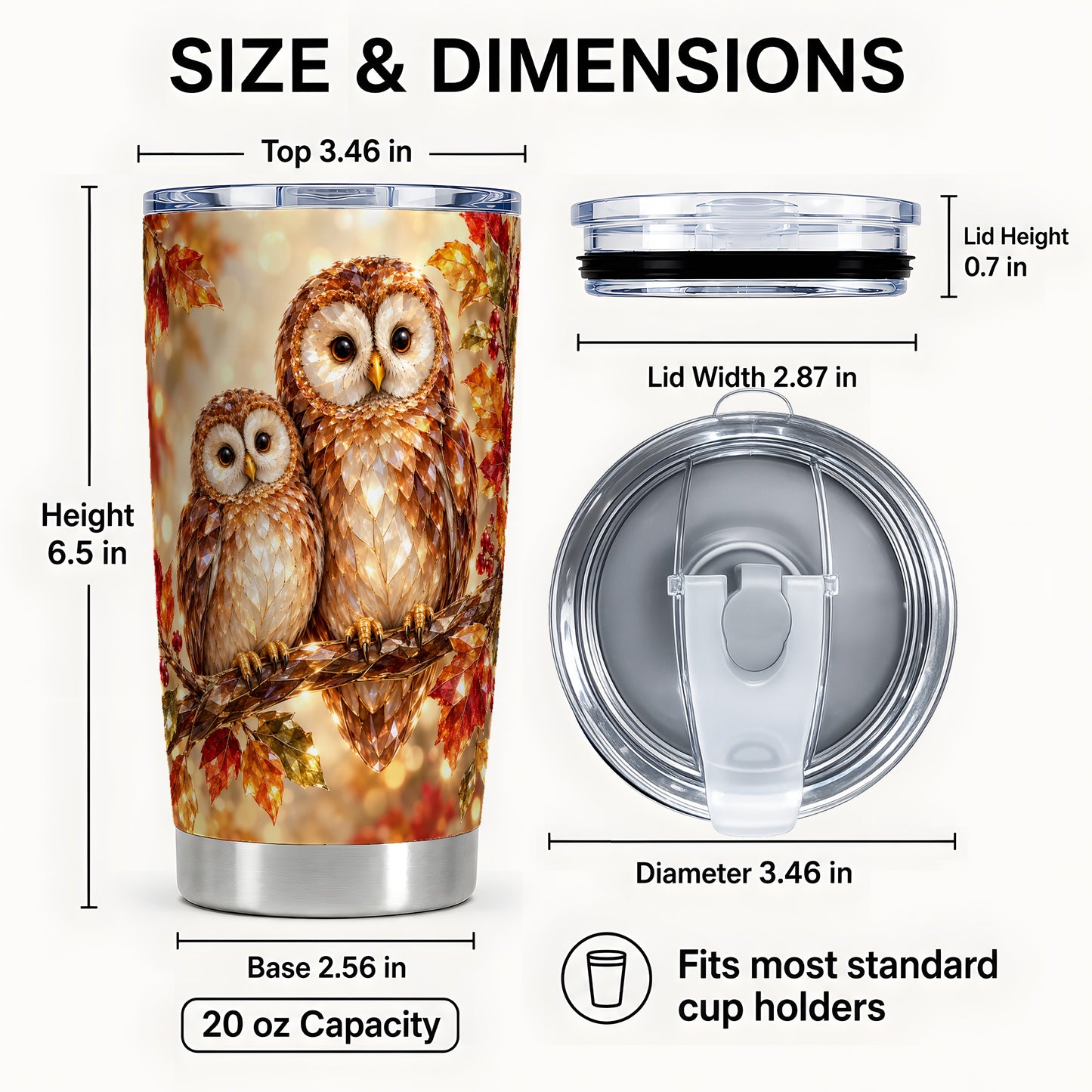 #pl[20oz|Steel] Faceted Owl Pair Tumbler 20oz, Owl Tumbler, Stainless Steel Travel Cup