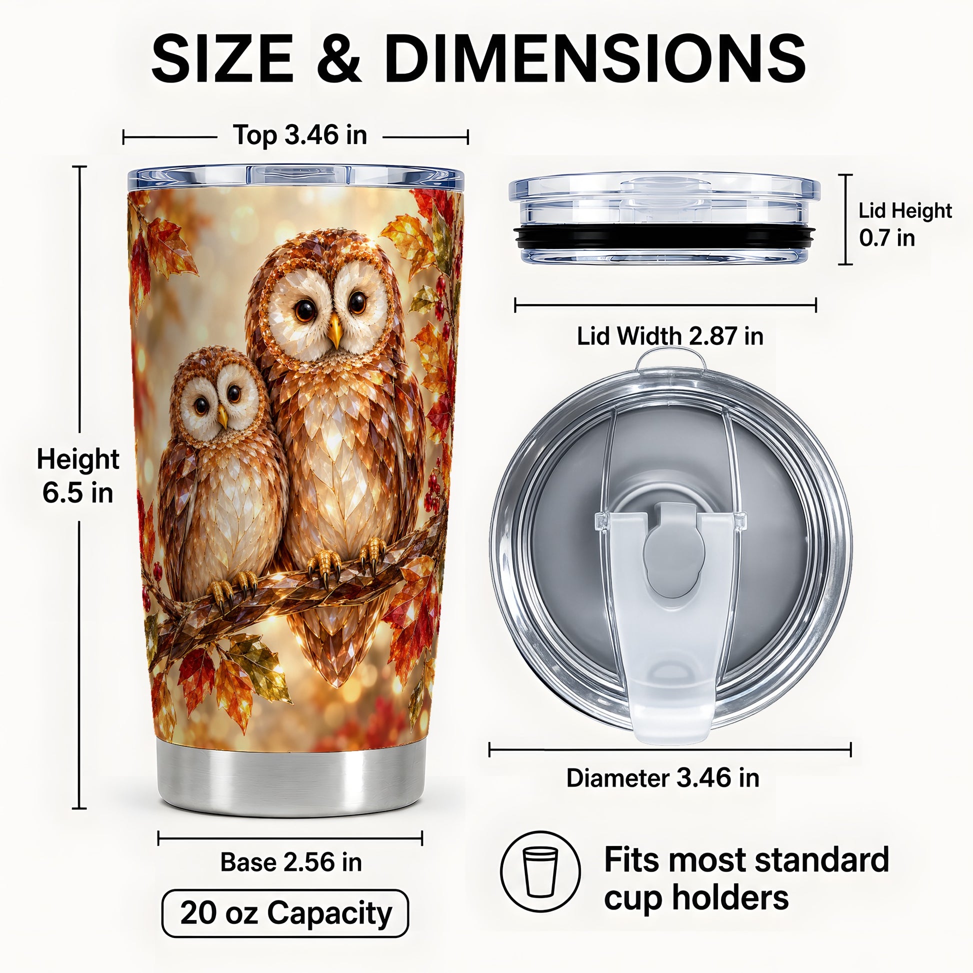 #pl[20oz|Steel] Faceted Owl Pair Tumbler 20oz, Owl Tumbler, Stainless Steel Travel Cup