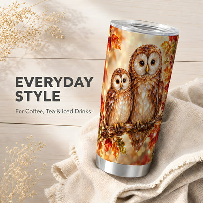 #pl[20oz|Steel] Faceted Owl Pair Tumbler 20oz, Owl Tumbler, Stainless Steel Travel Cup