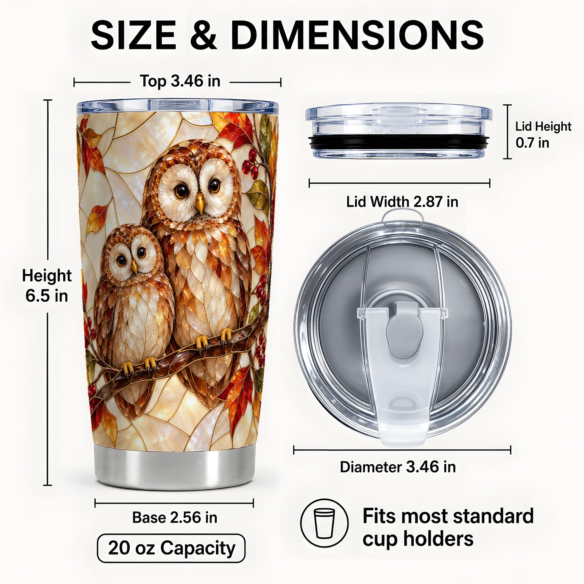 #pl[20oz|Steel] Mosaic Owl Tumbler 20oz, Owl Tumbler, Stainless Steel Travel Cup
