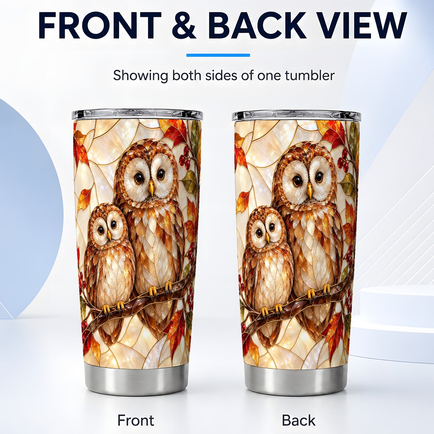 #pl[20oz|Steel] Mosaic Owl Tumbler 20oz, Owl Tumbler, Stainless Steel Travel Cup
