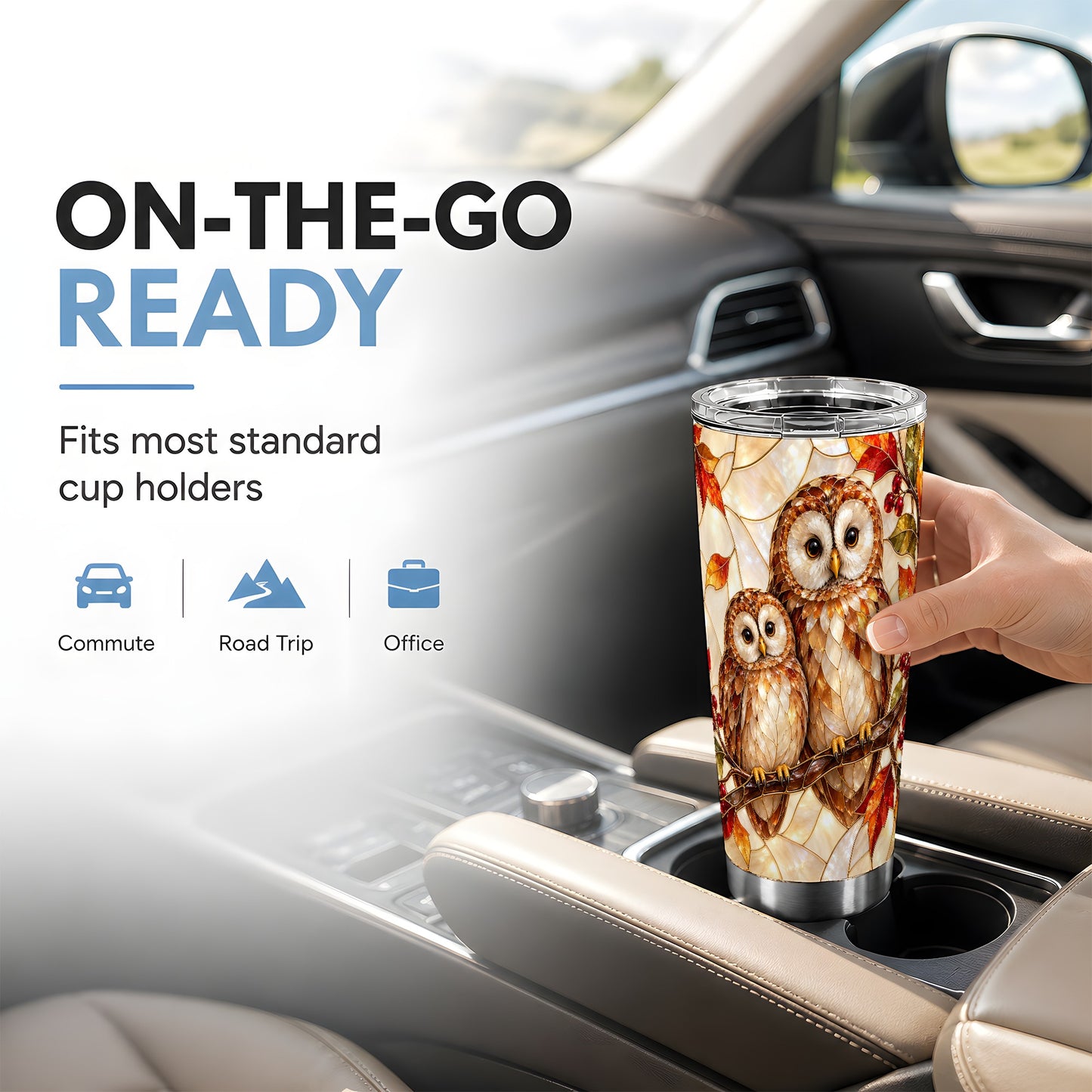 #pl[20oz|Steel] Mosaic Owl Tumbler 20oz, Owl Tumbler, Stainless Steel Travel Cup