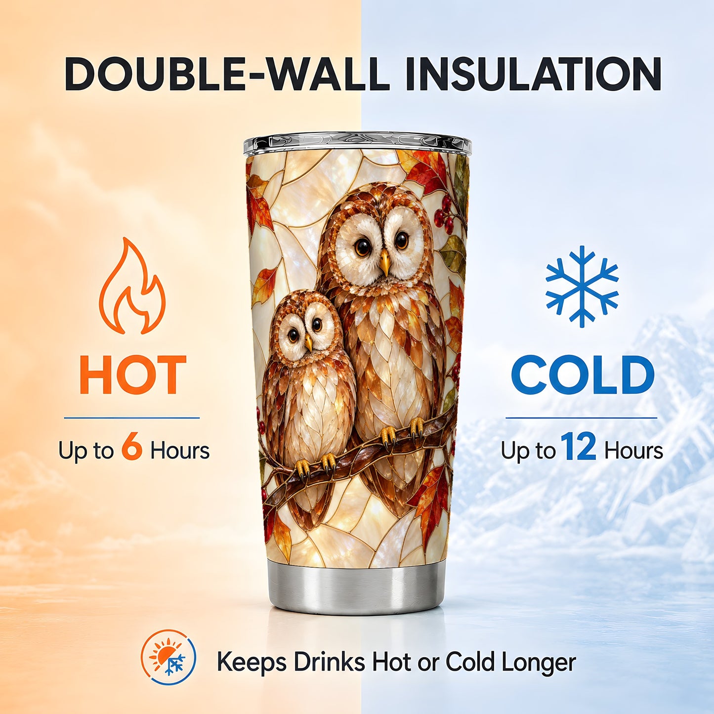 #pl[20oz|Steel] Mosaic Owl Tumbler 20oz, Owl Tumbler, Stainless Steel Travel Cup