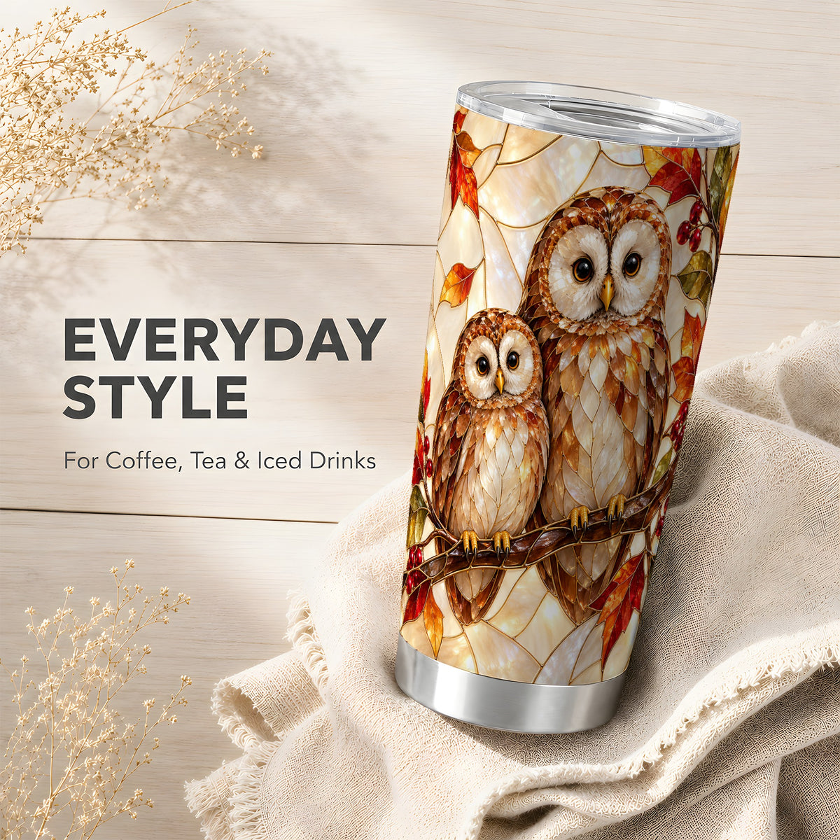 #pl[20oz|Steel] Mosaic Owl Tumbler 20oz, Owl Tumbler, Stainless Steel Travel Cup
