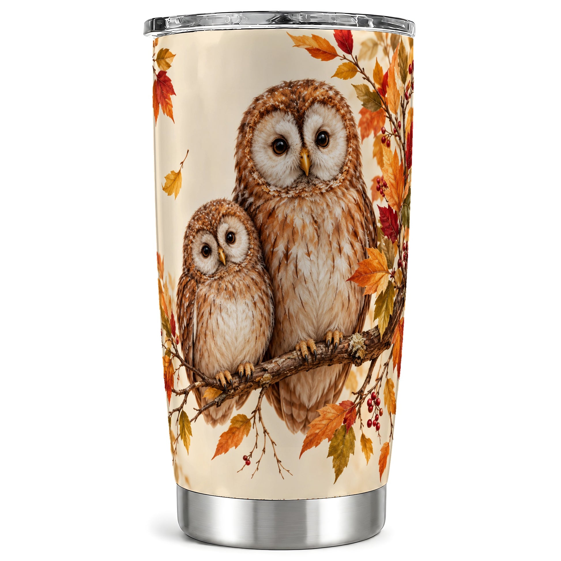 Autumn Owl Pair Tumbler 20oz, Owl Tumbler, Stainless Steel Travel Cup