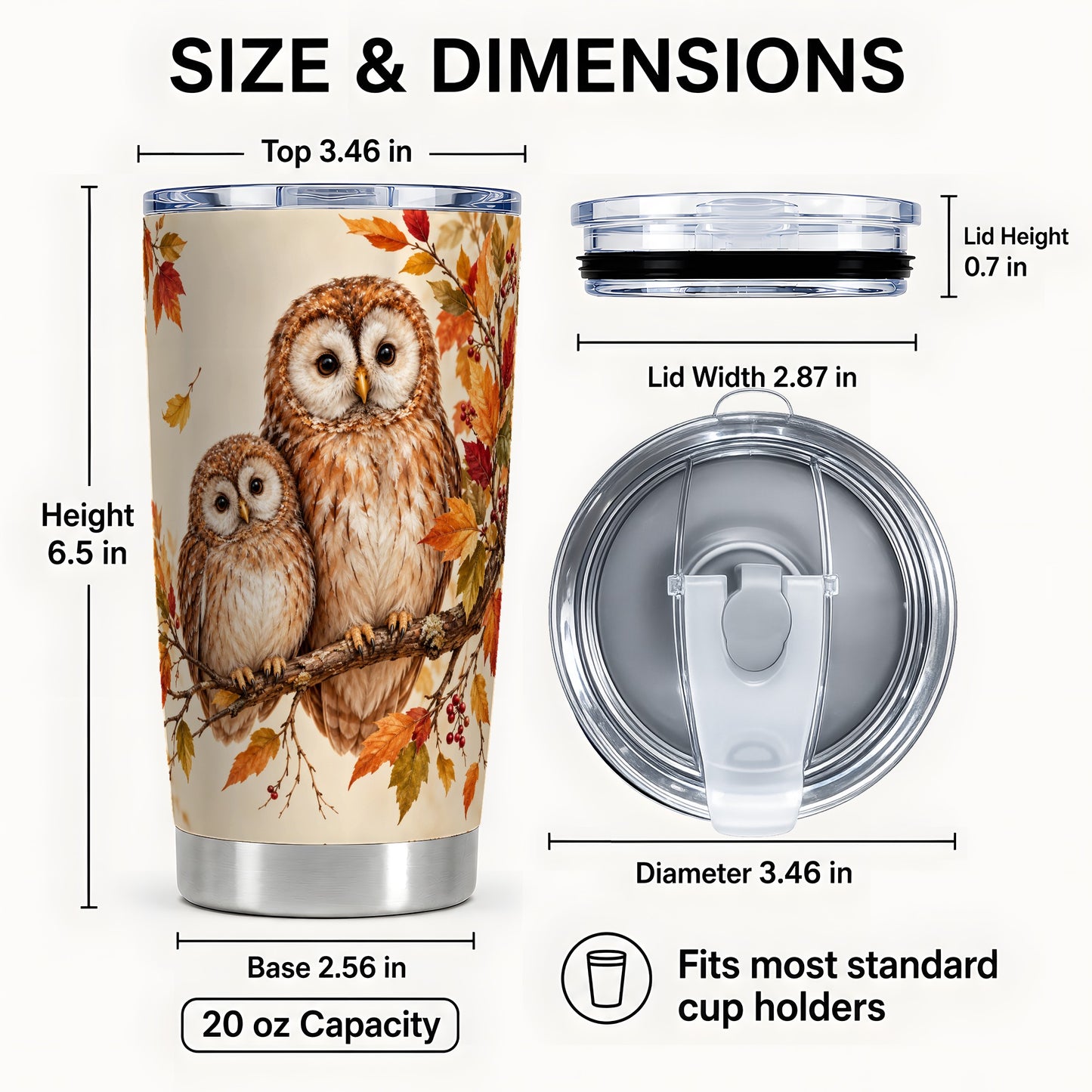 #pl[20oz|Steel] Autumn Owl Pair Tumbler 20oz, Owl Tumbler, Stainless Steel Travel Cup
