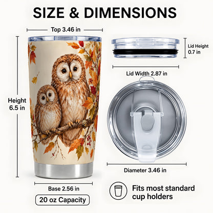 #pl[20oz|Steel] Autumn Owl Pair Tumbler 20oz, Owl Tumbler, Stainless Steel Travel Cup
