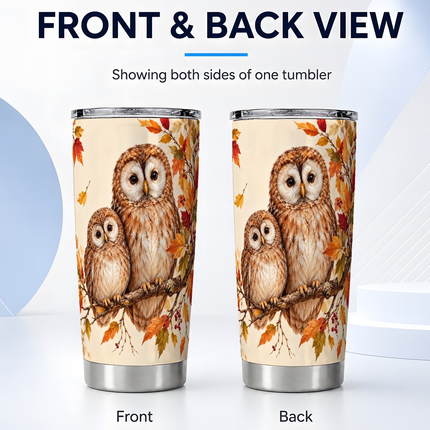 #pl[20oz|Steel] Autumn Owl Pair Tumbler 20oz, Owl Tumbler, Stainless Steel Travel Cup