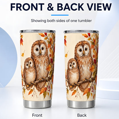 #pl[20oz|Steel] Autumn Owl Pair Tumbler 20oz, Owl Tumbler, Stainless Steel Travel Cup