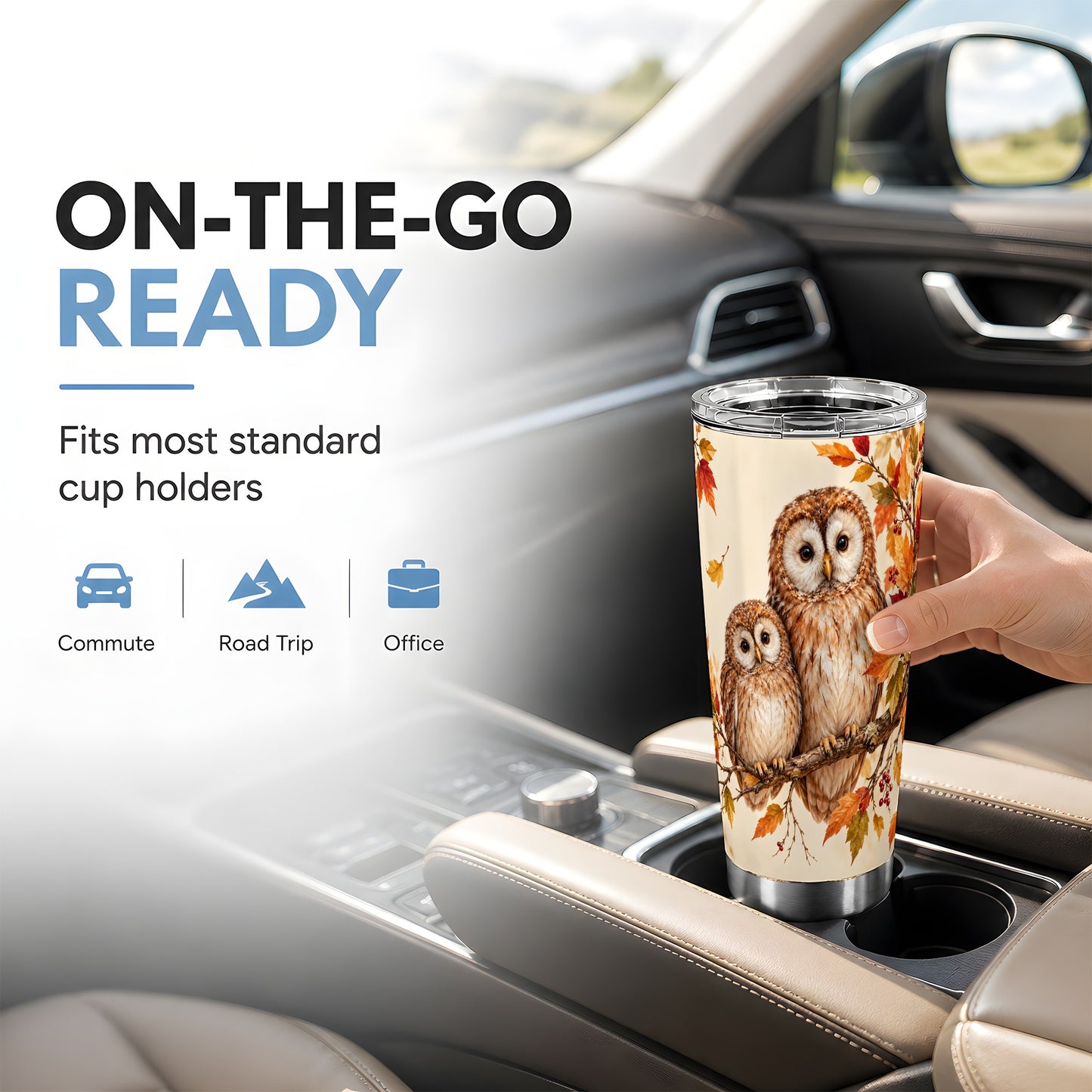#pl[20oz|Steel] Autumn Owl Pair Tumbler 20oz, Owl Tumbler, Stainless Steel Travel Cup