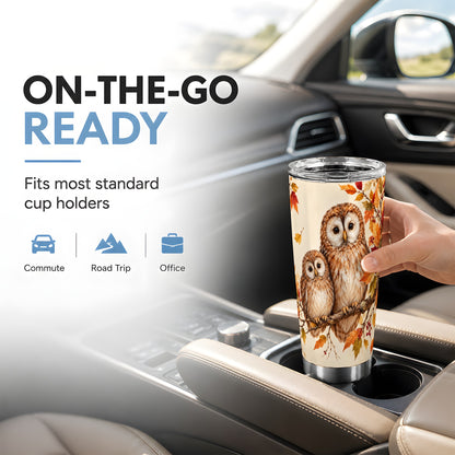 #pl[20oz|Steel] Autumn Owl Pair Tumbler 20oz, Owl Tumbler, Stainless Steel Travel Cup