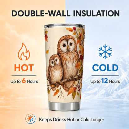 #pl[20oz|Steel] Autumn Owl Pair Tumbler 20oz, Owl Tumbler, Stainless Steel Travel Cup