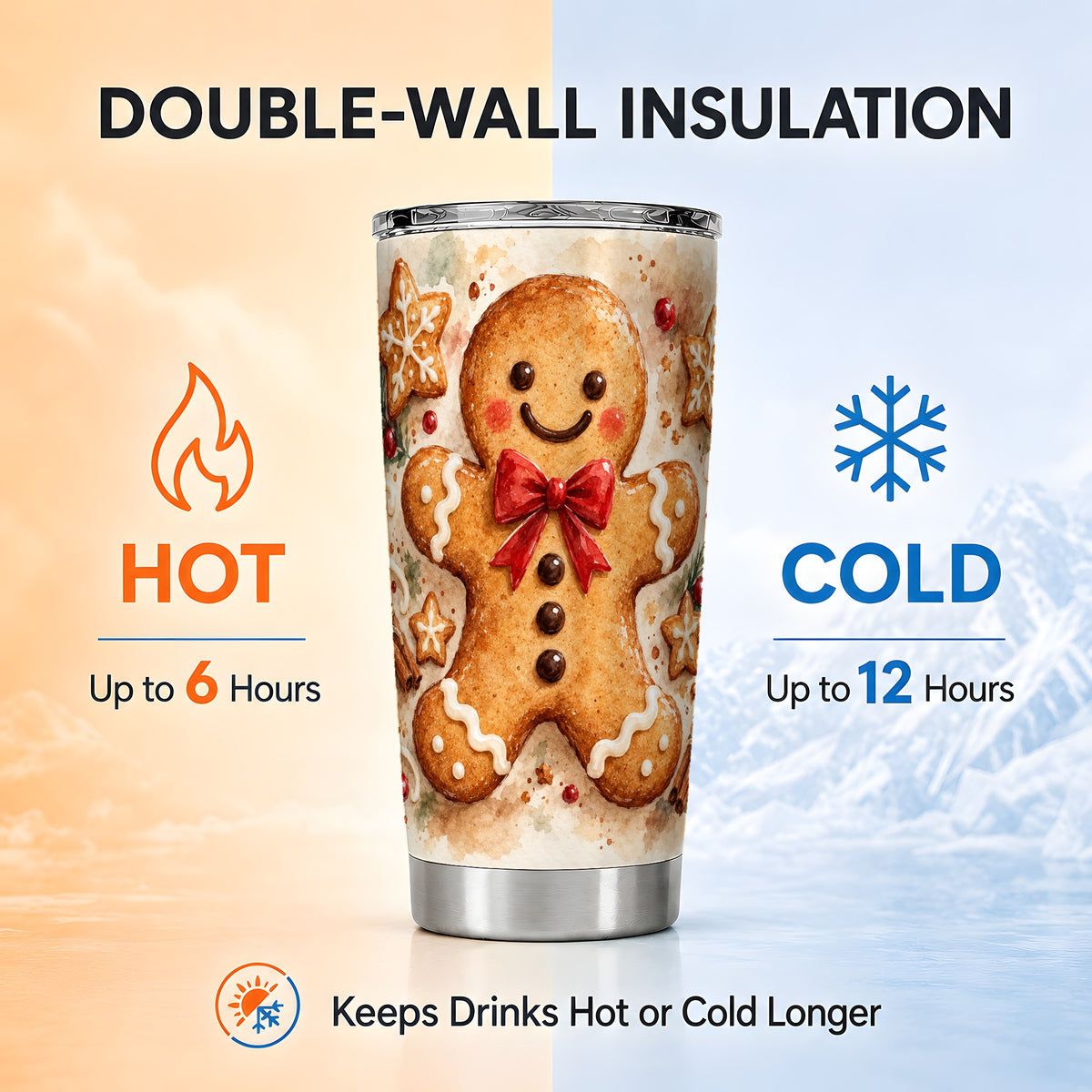 #pl[20oz|Steel] Watercolor Gingerbread 20oz Tumbler, Holiday Stainless Steel Travel Cup