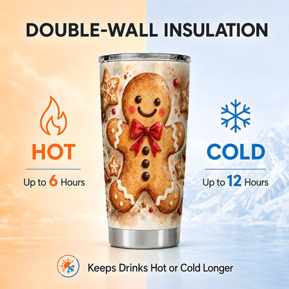 #pl[20oz|Steel] Watercolor Gingerbread 20oz Tumbler, Holiday Stainless Steel Travel Cup