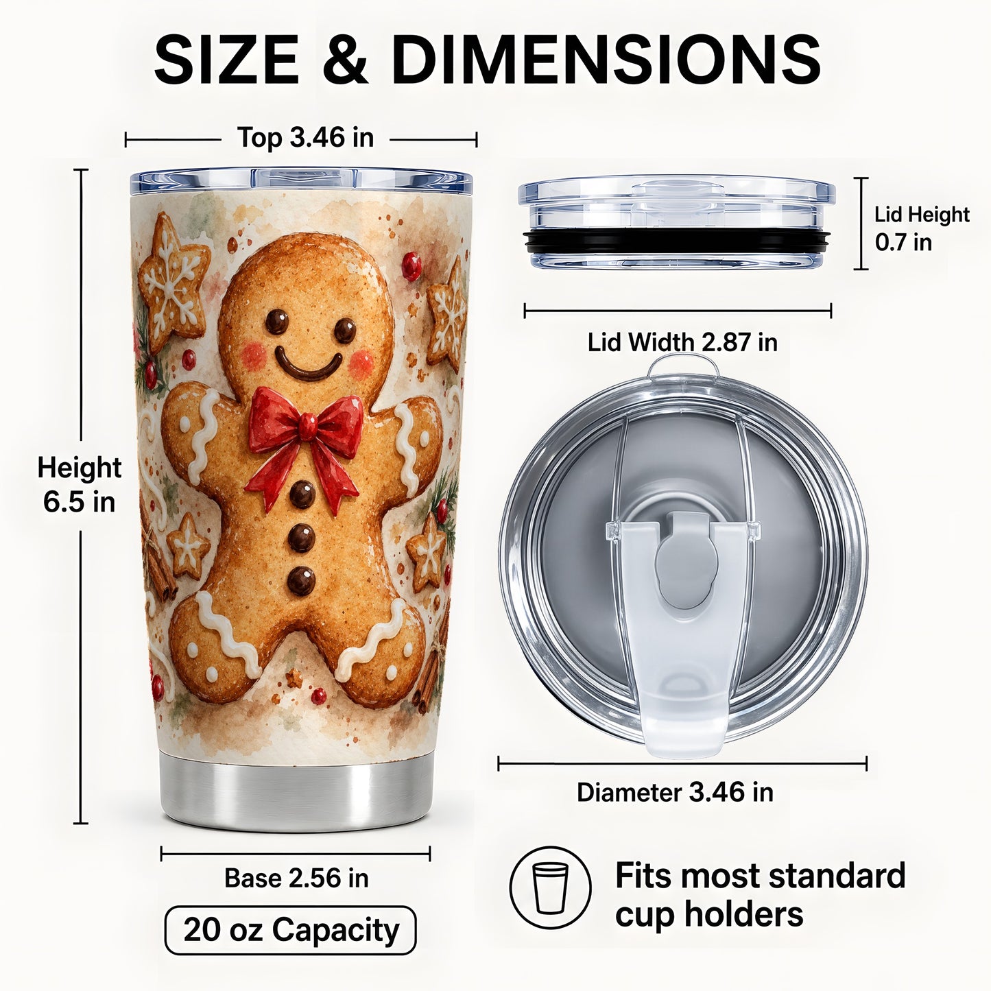 #pl[20oz|Steel] Watercolor Gingerbread 20oz Tumbler, Holiday Stainless Steel Travel Cup