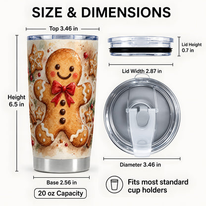 #pl[20oz|Steel] Watercolor Gingerbread 20oz Tumbler, Holiday Stainless Steel Travel Cup