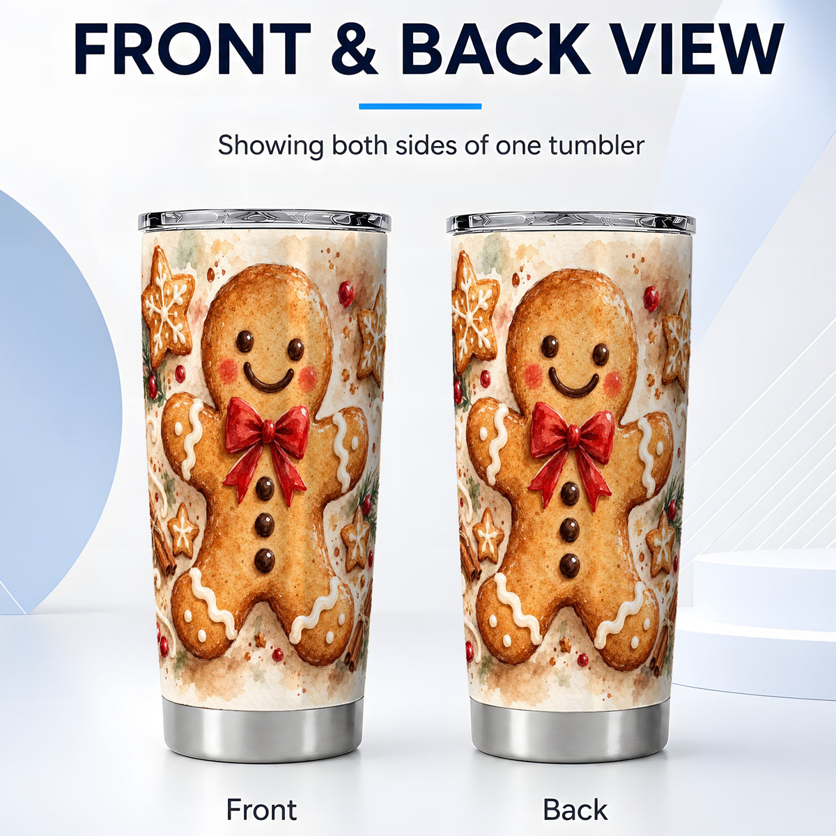 #pl[20oz|Steel] Watercolor Gingerbread 20oz Tumbler, Holiday Stainless Steel Travel Cup