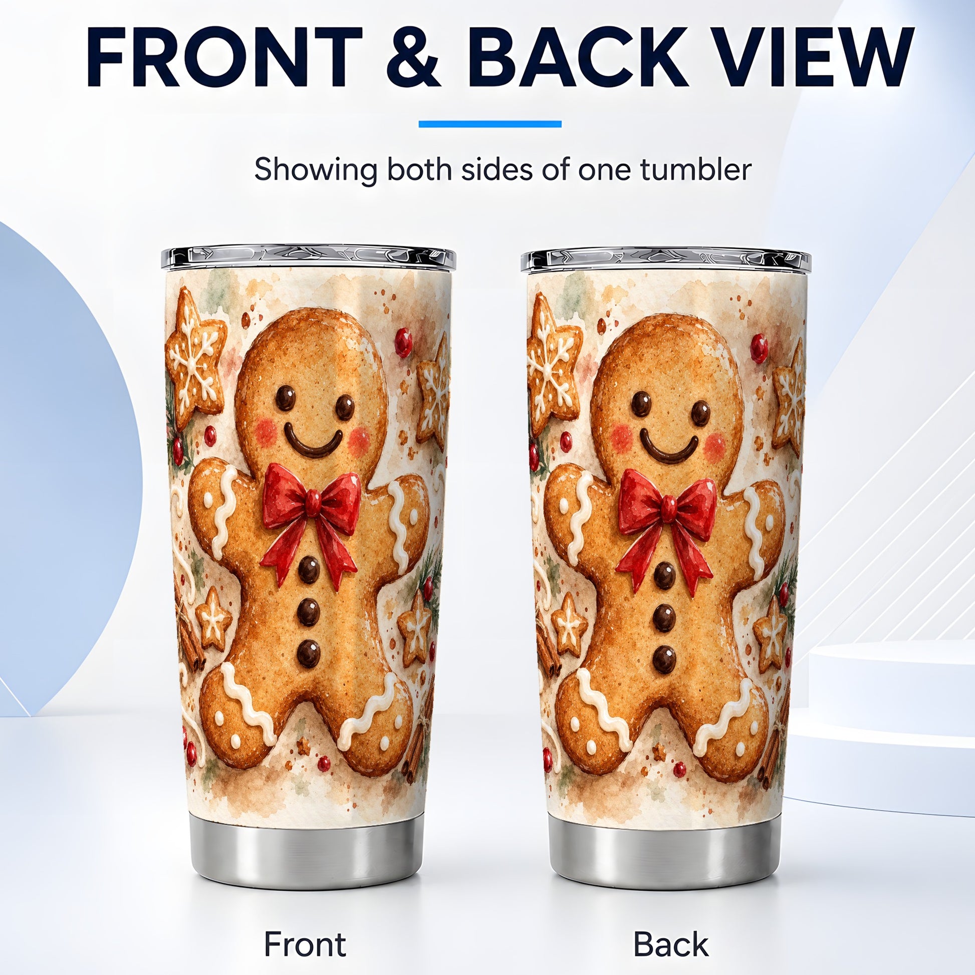 #pl[20oz|Steel] Watercolor Gingerbread 20oz Tumbler, Holiday Stainless Steel Travel Cup