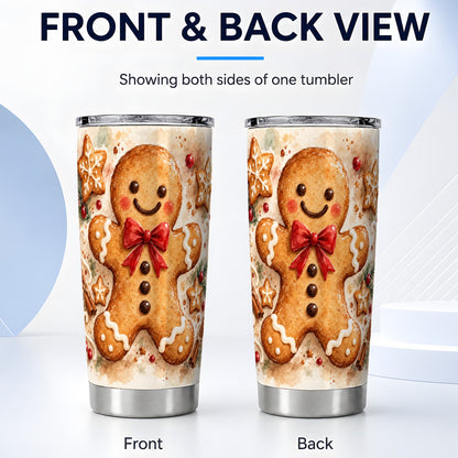 #pl[20oz|Steel] Watercolor Gingerbread 20oz Tumbler, Holiday Stainless Steel Travel Cup