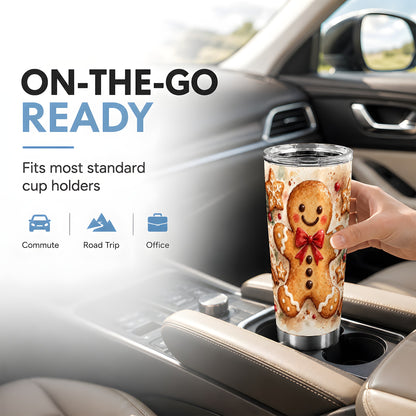 #pl[20oz|Steel] Watercolor Gingerbread 20oz Tumbler, Holiday Stainless Steel Travel Cup