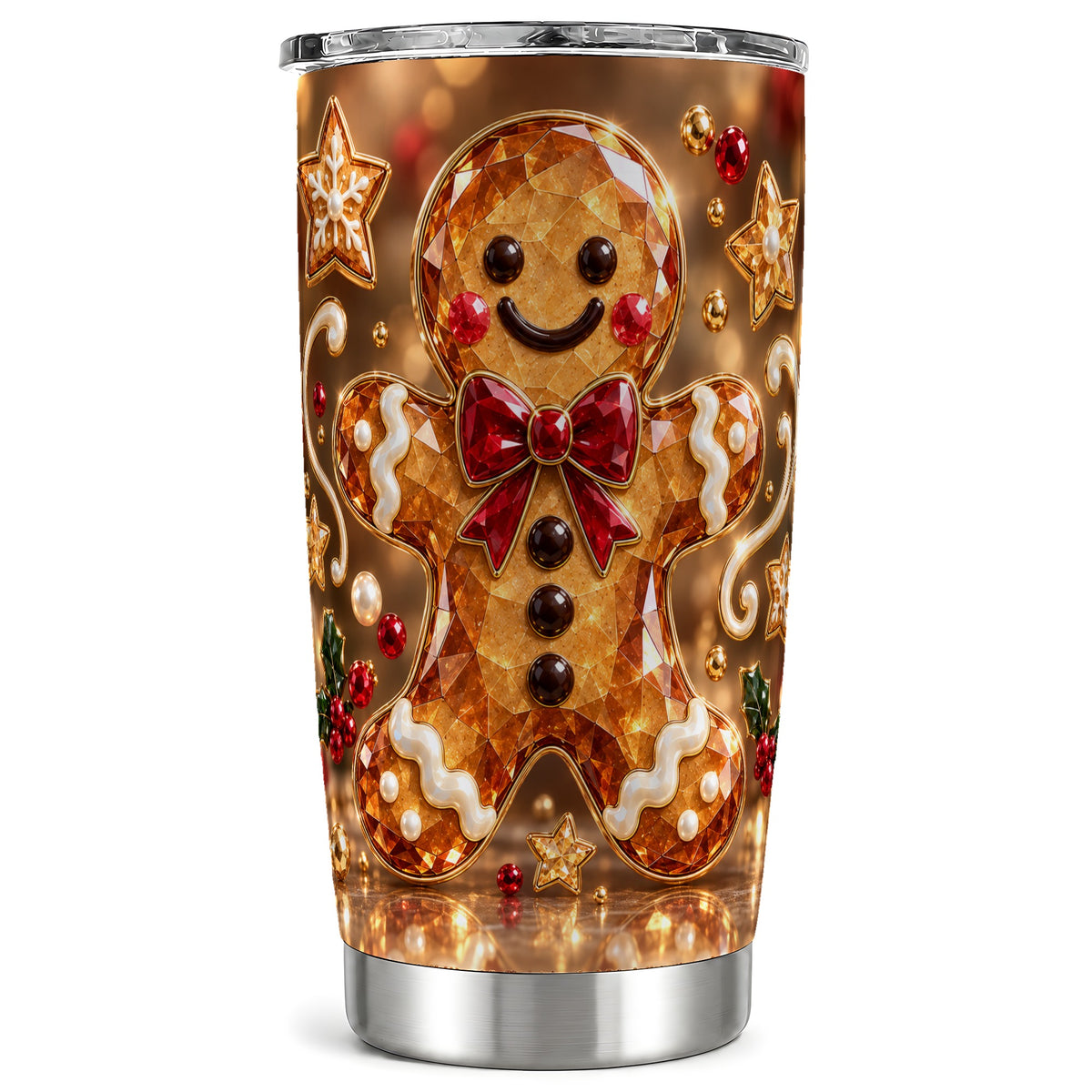 Jewel Style Gingerbread 20oz Tumbler, Holiday Stainless Steel Travel Cup