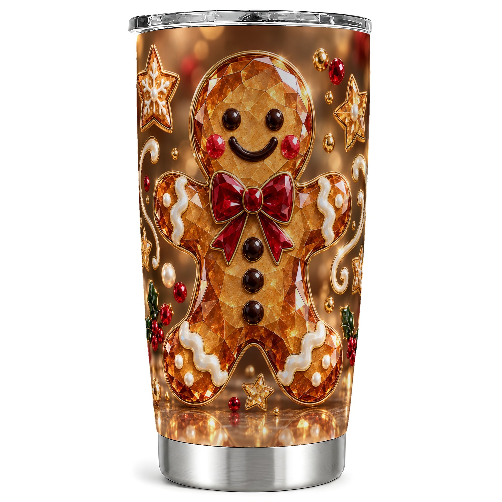 Jewel Style Gingerbread 20oz Tumbler, Holiday Stainless Steel Travel Cup