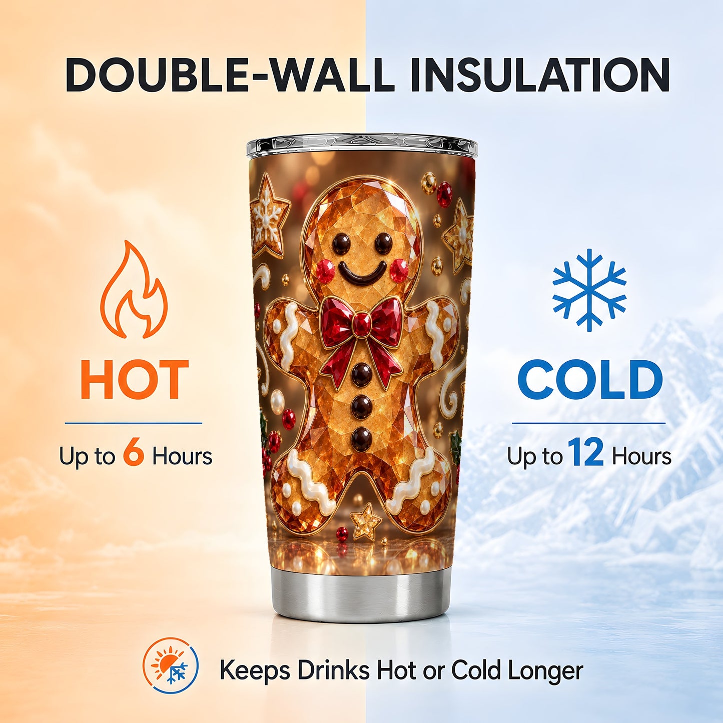 #pl[20oz|Steel] Jewel Style Gingerbread 20oz Tumbler, Holiday Stainless Steel Travel Cup