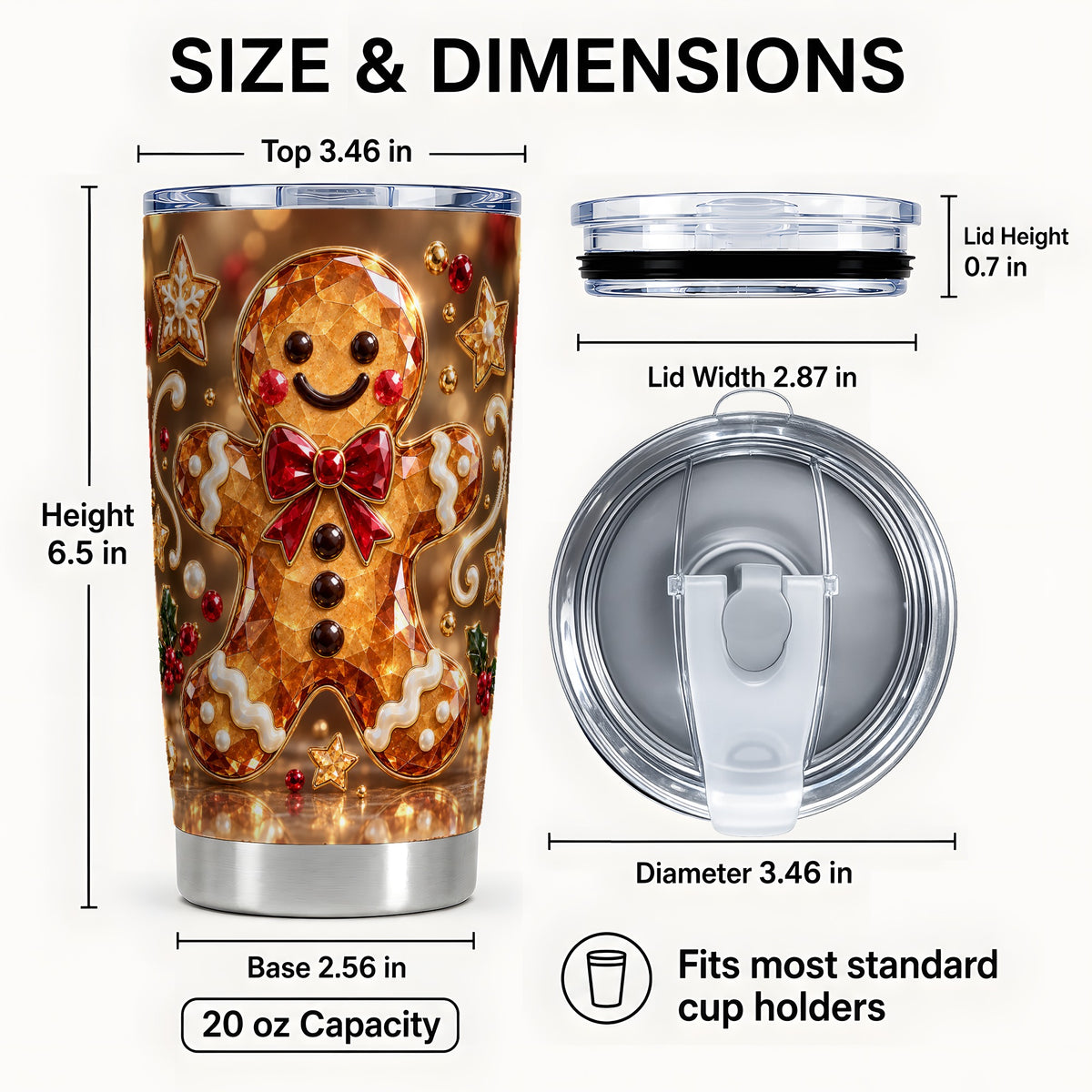 #pl[20oz|Steel] Jewel Style Gingerbread 20oz Tumbler, Holiday Stainless Steel Travel Cup