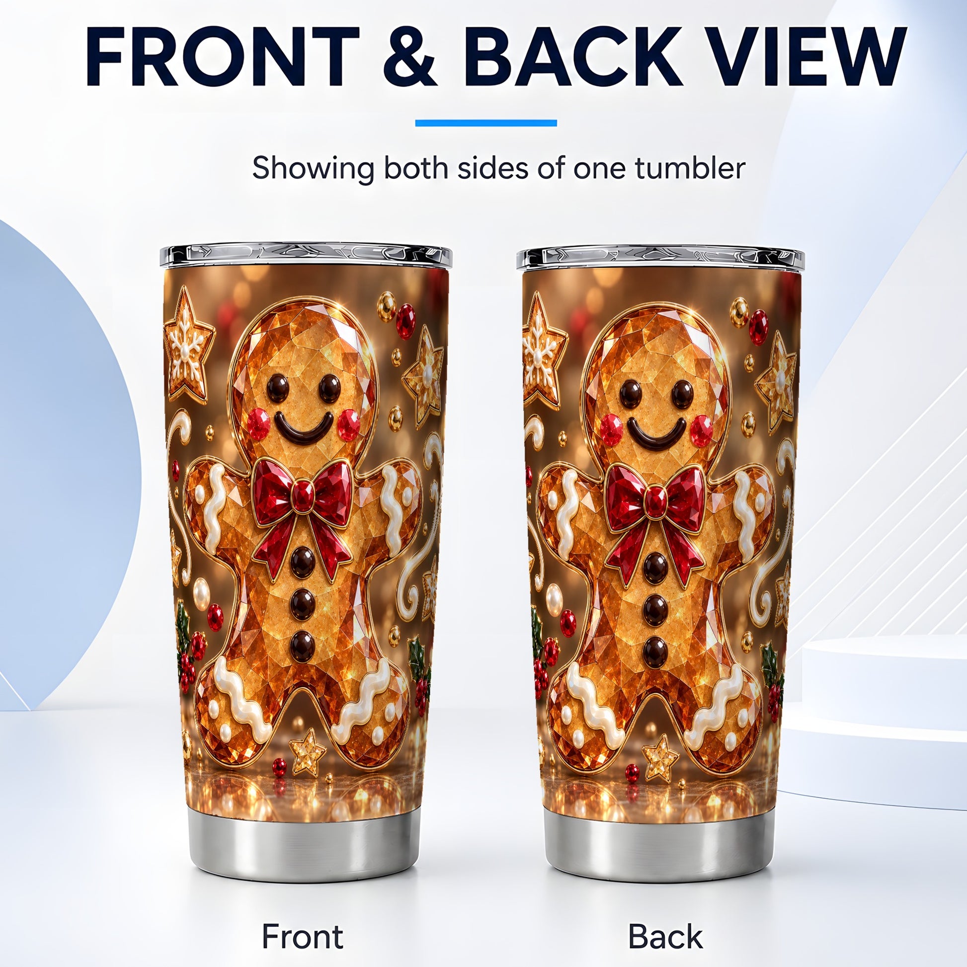 #pl[20oz|Steel] Jewel Style Gingerbread 20oz Tumbler, Holiday Stainless Steel Travel Cup